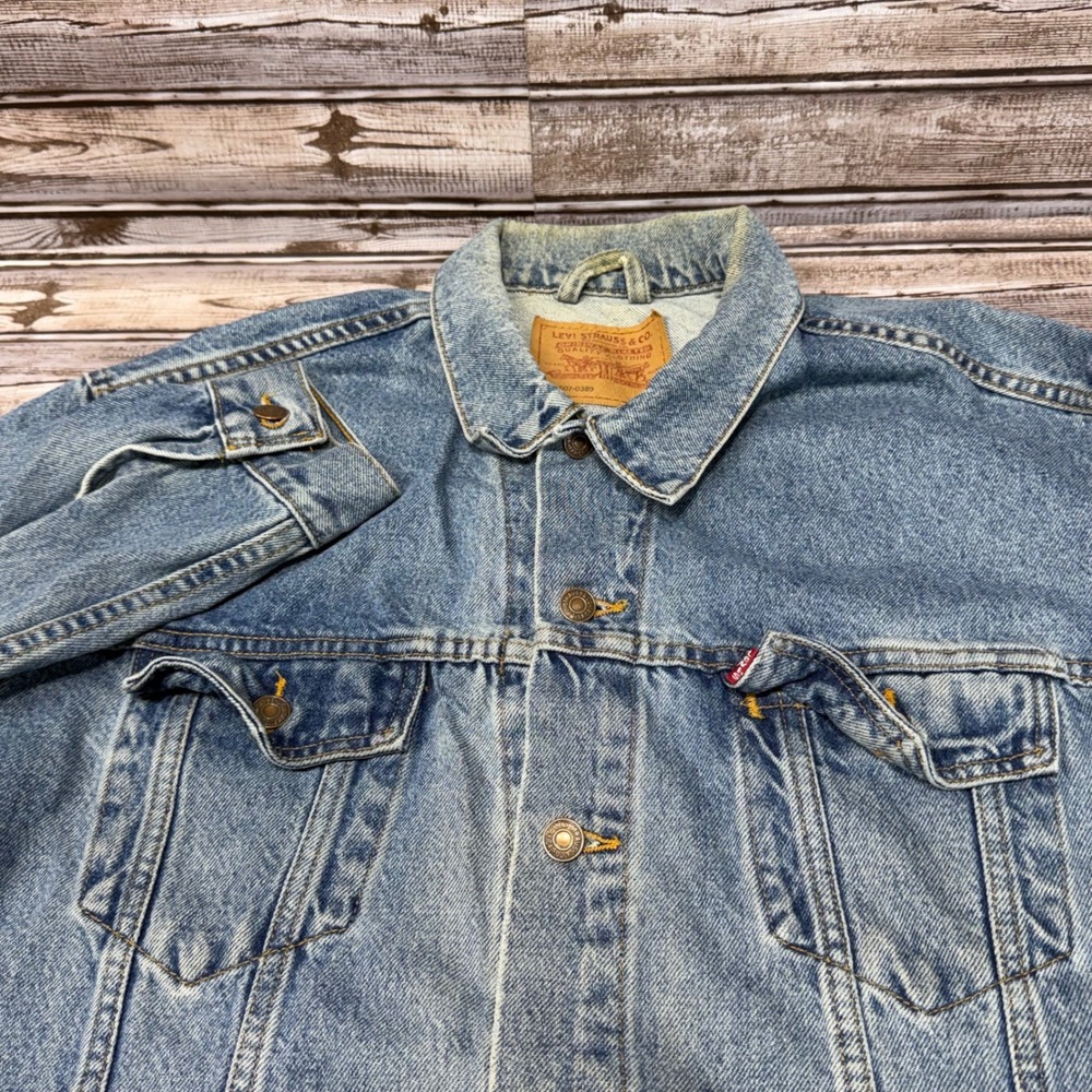 Levi's 1980s Trucker Jacket Mens XL Blue Denim Long Sleeve Button Up Coat